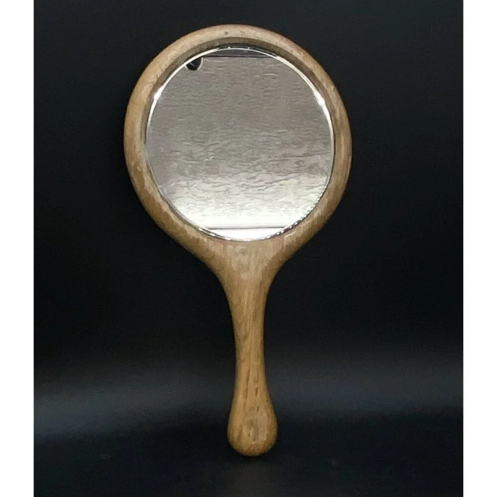 Marquetry Wood Crane Bird Inlay Vanity 11” Mirror Hand Held Beveled Glass READ